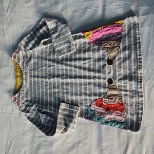 Mini Boden gray striped hedgehog embroidered tunic dress 4-5